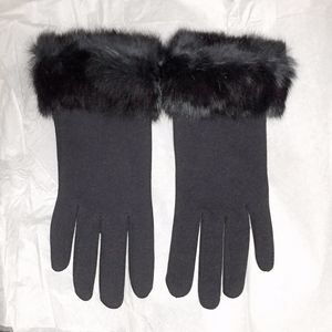 NWT • Women's Black Fur Trim Polyamide Gloves